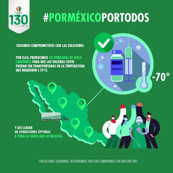 Heineken México produce 50 toneladas de hielo carbónico para transportar vacunas